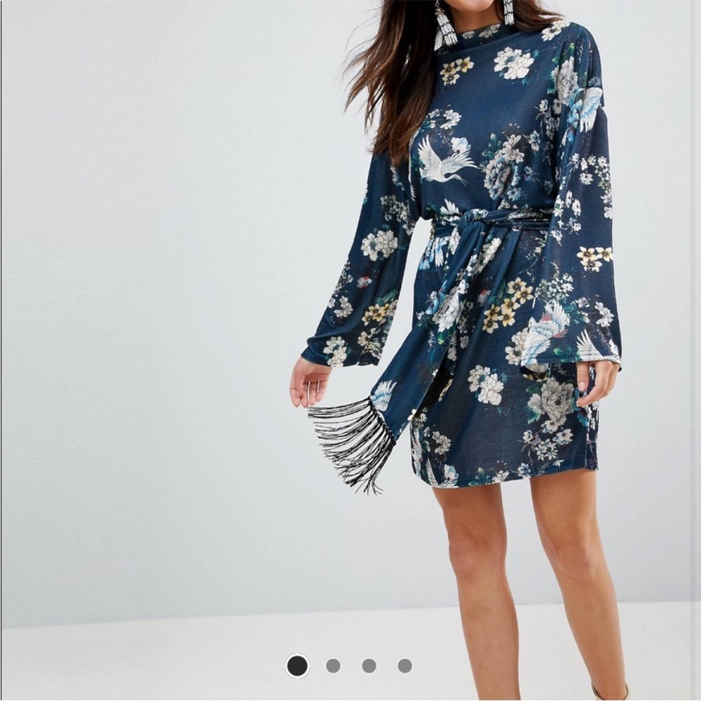 Asos printed dress with tie NWT